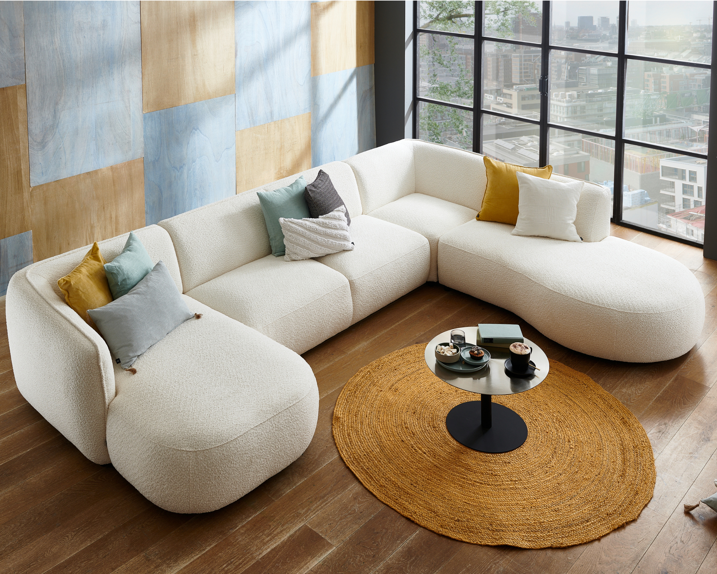 Canapé d'angle en U Loures 139 Tissu bouclé tissé