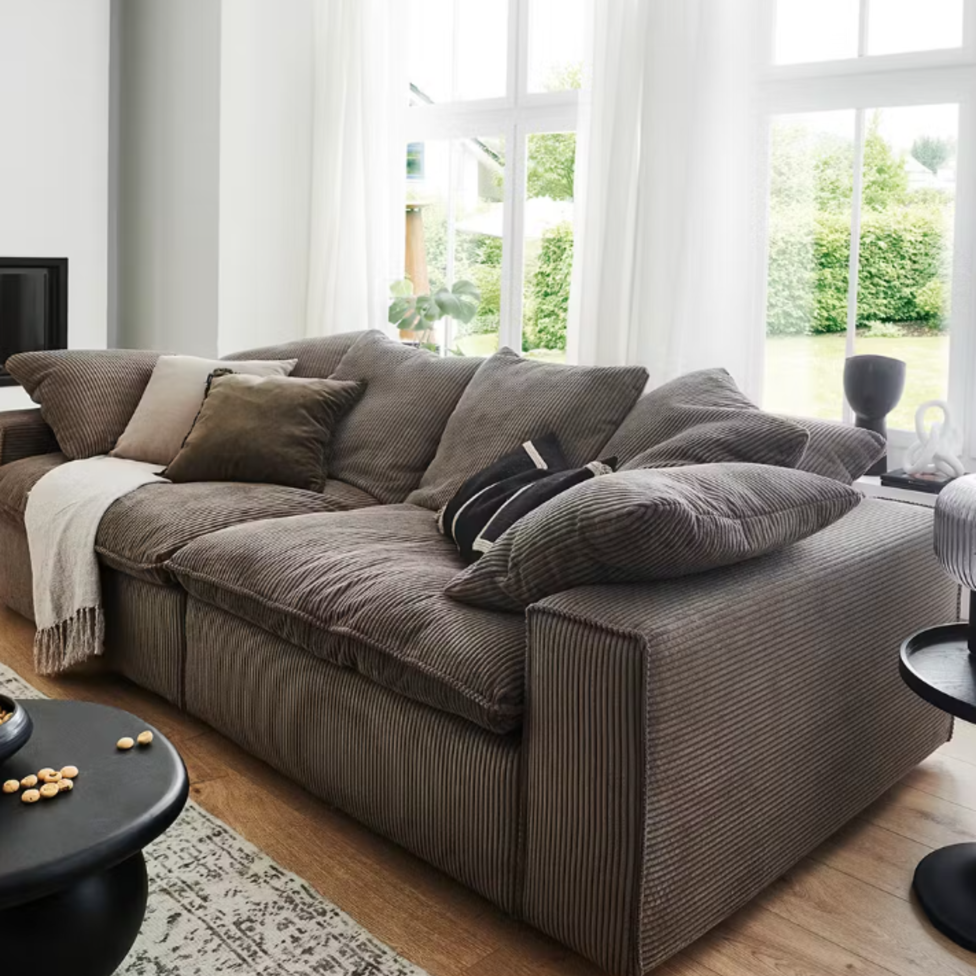 Canapé modulaire 2 pièces Kiel 90,5 cm en velours côtelé truffe