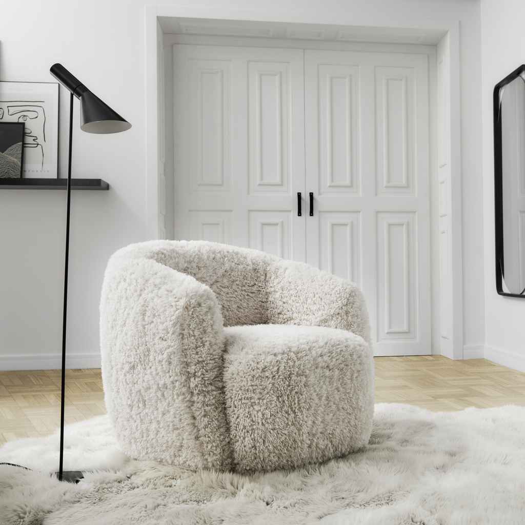 Fauteuil pivotant Gela 33 en tissu haute performance à poils longs