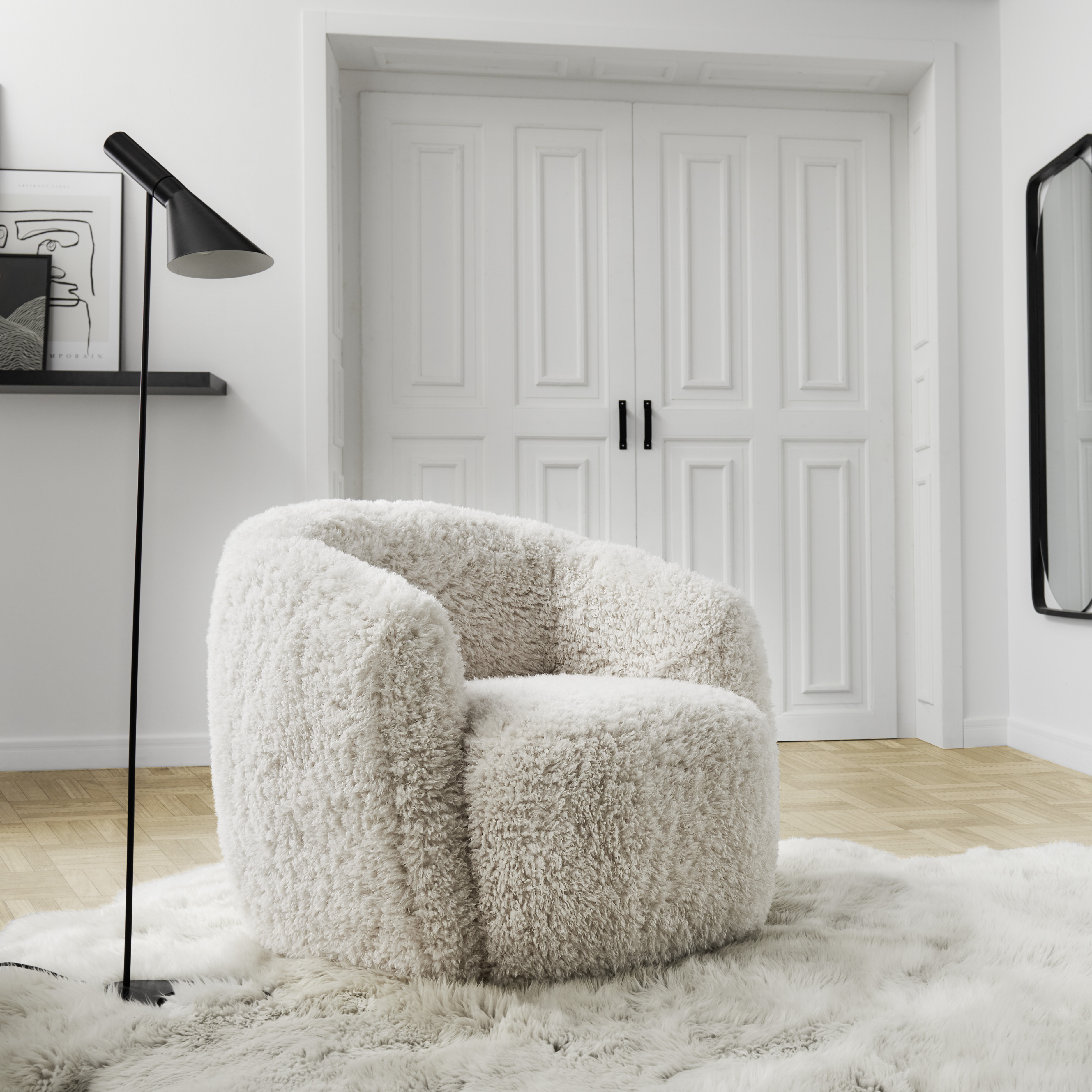 Fauteuil pivotant Gela 33 en tissu haute performance à poils longs