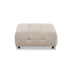 Pouf capitonné Mina 35 en tissu tissé beige