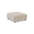 Pouf capitonné Mina 35 en tissu tissé beige