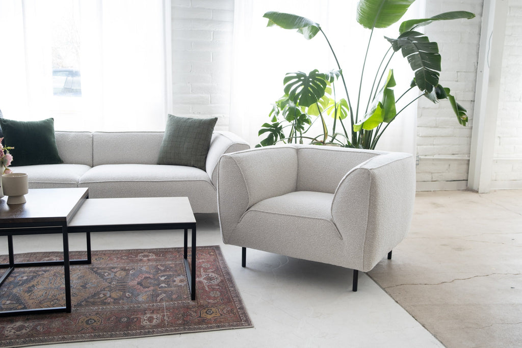 Fauteuil Mosh 38 - Tissu bouclé argenté à assise profonde