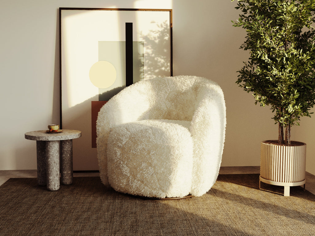 Fauteuil pivotant Gela 33 en tissu haute performance à poils longs