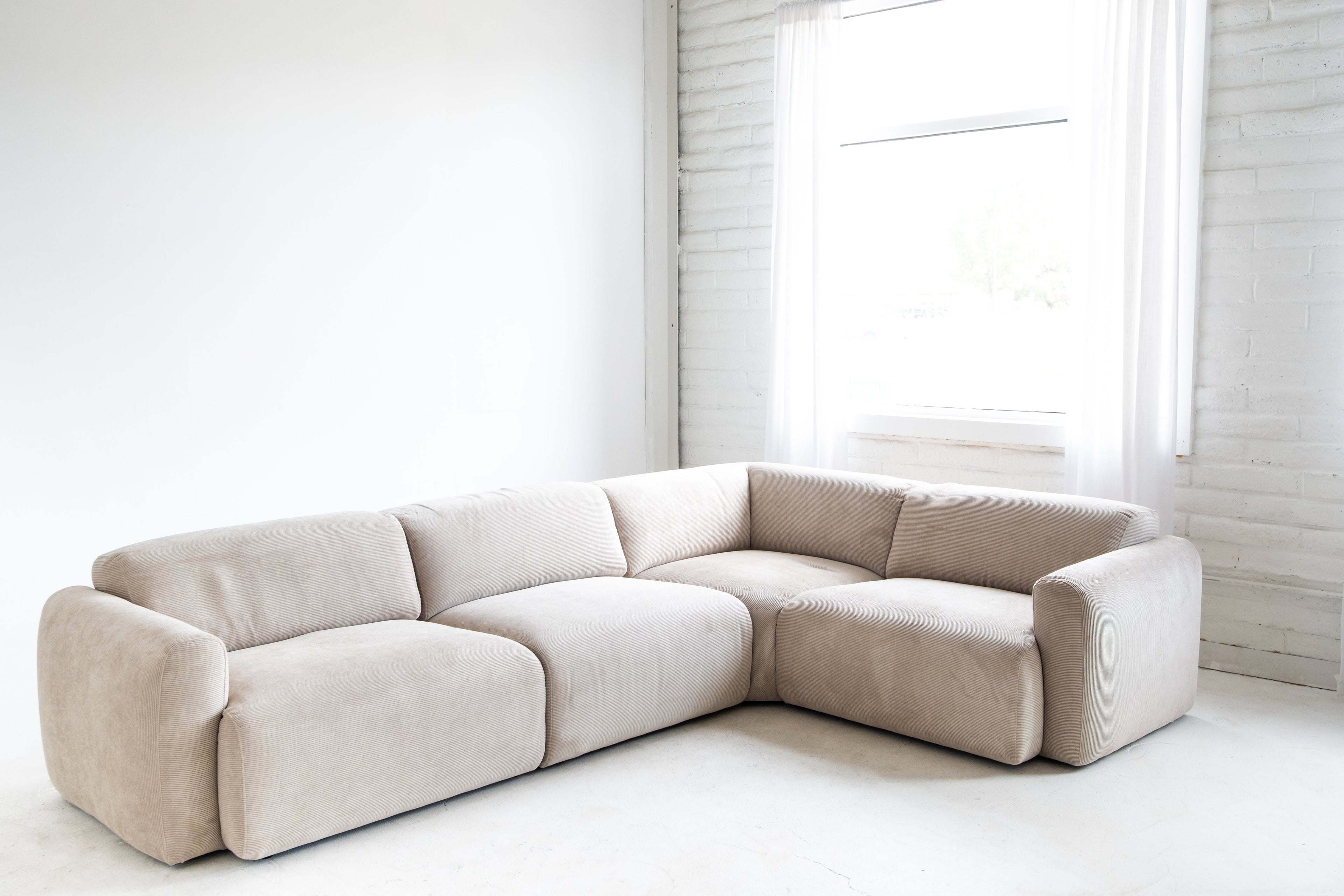 Canapé d'angle 4 pièces Imola 120 cm en velours côtelé beige