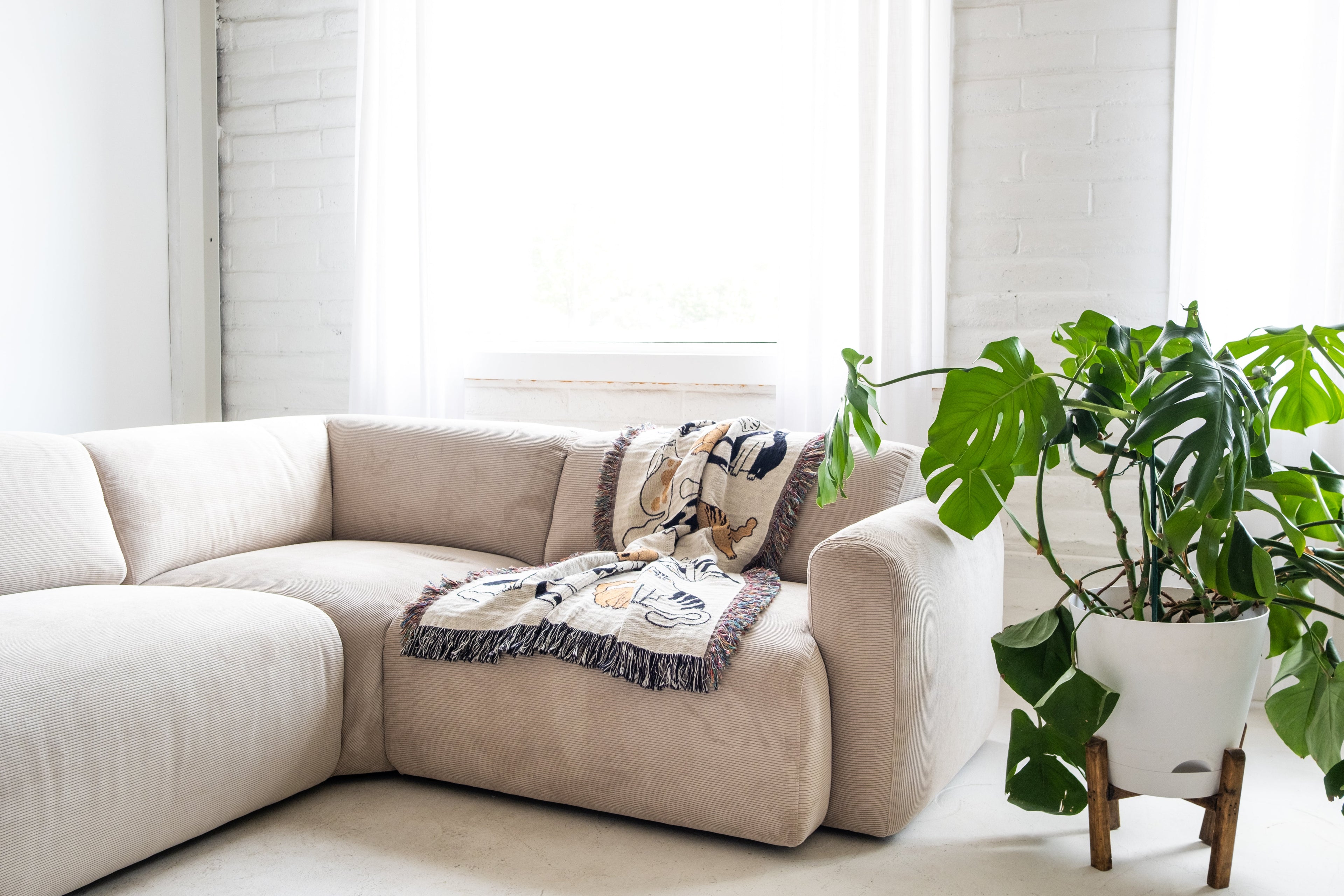 Canapé d'angle 4 pièces Imola 120 cm en velours côtelé beige