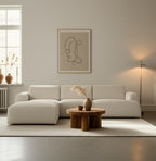 Canapé d'angle Kanto 2 pièces avec méridienne, tissu doux et volumineux ivoire 102