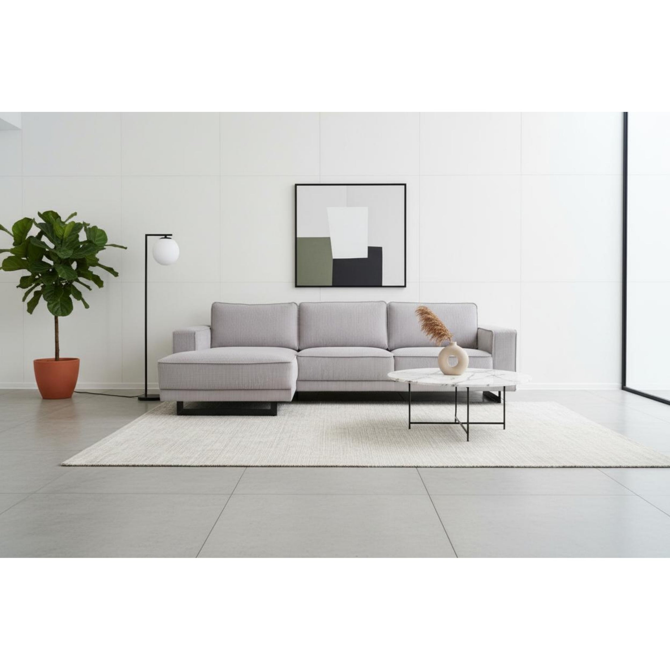 Canapé d'angle Sarno 2 pièces avec méridienne, tissu velours structuré 112